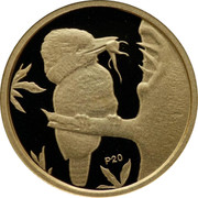 Australia 5 Dollars Kookaburra on branch feeding young at right 2009 Proof KM# 1300 P20 coin reverse Australia 5 Dollars Kookaburra on branch feeding young at right 2009 Proof KM# 1300 P20 coin reverse