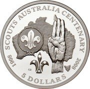 Australia 5 Dollars Scouts Australia Centenary 2008 KM# 1050 1908 SCOUTS AUSTRALIA CENTENARY 2008 5 DOLLARS CG coin reverse Australia 5 Dollars Scouts Australia Centenary 2008 KM# 1050 1908 SCOUTS AUSTRALIA CENTENARY 2008 5 DOLLARS CG coin reverse