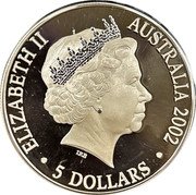 Australia 5 Dollars The Queen Mother 2002 KM# 659 ELIZABETH II AUSTRALIA 2002 5 DOLLARS IRB coin obverse Australia 5 Dollars The Queen Mother 2002 KM# 659 ELIZABETH II AUSTRALIA 2002 5 DOLLARS IRB coin obverse