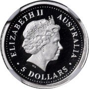 Australia 5 Dollars Two koalas on branch 2001 Proof KM# 916 ELIZABETH II AUSTRALIA 5 DOLLARS coin obverse Australia 5 Dollars Two koalas on branch 2001 Proof KM# 916 ELIZABETH II AUSTRALIA 5 DOLLARS coin obverse