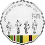 Australia 50 Cents Australia at War - Gulf Wars 2016  LETTERING: GULF WARS 1990 - 1991 ∙ 2003 - 2009 50 coin reverse Australia 50 Cents Australia at War - Gulf Wars 2016  LETTERING: GULF WARS 1990 - 1991 ∙ 2003 - 2009 50 coin reverse