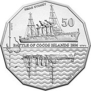 Australia 50 Cents Battle of Cocos Islands 2014  HMAS SYDNEY 50 BATTLE OF COCOS ISLANDS 1914 SMS EMDEN coin reverse Australia 50 Cents Battle of Cocos Islands 2014  HMAS SYDNEY 50 BATTLE OF COCOS ISLANDS 1914 SMS EMDEN coin reverse