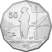 Australia 50 Cents Gallipoli Campaign 2014  50 GALLIPOLI CAMPAIGN 1915 ANZAC COVE 26*30'E 40*19'N coin reverse Australia 50 Cents Gallipoli Campaign 2014  50 GALLIPOLI CAMPAIGN 1915 ANZAC COVE 26*30'E 40*19'N coin reverse