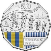 Australia 50 Cents Korean War 2016  50 NORTH DEMARCATION LINE 38TH PARALLEL SOUTH KOREAN WAR coin reverse Australia 50 Cents Korean War 2016  50 NORTH DEMARCATION LINE 38TH PARALLEL SOUTH KOREAN WAR coin reverse