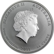 Australia 50 Cents Year of the Rabbit 2011 KM# 1474 ELIZABETH II AUSTRALIA 1/2 OZ 999 SILVER 2011 50 CENTS IRB coin obverse Australia 50 Cents Year of the Rabbit 2011 KM# 1474 ELIZABETH II AUSTRALIA 1/2 OZ 999 SILVER 2011 50 CENTS IRB coin obverse