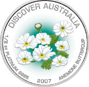 Australia 50 Dollars Anemone buttercup 2007 P Proof KM# 991 DISCOVER AUSTRALIA 1/2 OZ PLATINUM 9995 2007 ANEMONE BUTTERCUP coin reverse