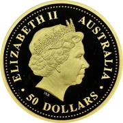 Australia 50 Dollars Dingo 2008 P Proof KM# 1199 ELIZABETH II AUSTRALIA 50 DOLLARS coin obverse Australia 50 Dollars Dingo 2008 P Proof KM# 1199 ELIZABETH II AUSTRALIA 50 DOLLARS coin obverse