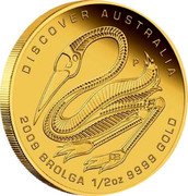 Australia 50 Dollars Discover Australia - Brolga 2009 KM# 1230 DISCOVER AUSTRALIA 1009 BROLGA 1/2 OZ 9999 GOLD P DB coin reverse Australia 50 Dollars Discover Australia - Brolga 2009 KM# 1230 DISCOVER AUSTRALIA 1009 BROLGA 1/2 OZ 9999 GOLD P DB coin reverse