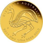 Australia 50 Dollars (Discover Australia - Emu) KM# 1537 DISCOVER AUSTRALIA 2011 EMU 1/2 OZ 9999 GOLD P DB coin reverse Australia 50 Dollars (Discover Australia - Emu) KM# 1537 DISCOVER AUSTRALIA 2011 EMU 1/2 OZ 9999 GOLD P DB coin reverse