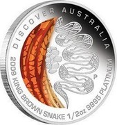 Australia 50 Dollars Discover Australia - King Brown Snake 2009 KM# 1239 DISCOVER AUSTRALIA 2009 KING BROWN SNAKE 1/2 OZ 9995 PLATINUM P DB coin reverse Australia 50 Dollars Discover Australia - King Brown Snake 2009 KM# 1239 DISCOVER AUSTRALIA 2009 KING BROWN SNAKE 1/2 OZ 9995 PLATINUM P DB coin reverse