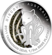 Australia 50 Dollars Discover Australia - Tasmanian Devil 2011 KM# 1545 DISCOVER AUSTRALIA 2011 TASMANIAN DEVIL 1/2 OZ 9995 PLATINUM P DB coin reverse Australia 50 Dollars Discover Australia - Tasmanian Devil 2011 KM# 1545 DISCOVER AUSTRALIA 2011 TASMANIAN DEVIL 1/2 OZ 9995 PLATINUM P DB coin reverse