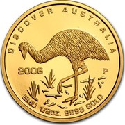 Australia 50 Dollars Emu 2006 P Proof KM# 958 DISCOVER AUSTRALIA 2006 EMU 1/2OZ. 9999 GOLD P RV coin reverse Australia 50 Dollars Emu 2006 P Proof KM# 958 DISCOVER AUSTRALIA 2006 EMU 1/2OZ. 9999 GOLD P RV coin reverse