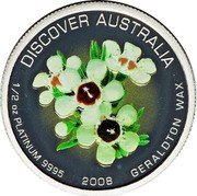 Australia 50 Dollars Geraldton wax 2008 P Proof KM# 1208 DISCOVER AUSTRALIA 1/2 OZ PLATINUM GERALDTON WAX 2008 coin reverse Australia 50 Dollars Geraldton wax 2008 P Proof KM# 1208 DISCOVER AUSTRALIA 1/2 OZ PLATINUM GERALDTON WAX 2008 coin reverse
