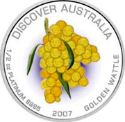 Australia 50 Dollars Golden wattle 2007 P Proof KM# 999 DISCOVER AUSTRALIA 1/2 OZ PLATINUM 9995 2007 GOLDEN WATTLE coin reverse