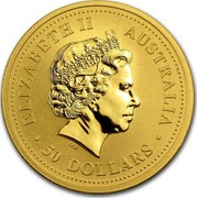 Australia 50 Dollars Kangaroo browsing 2002 KM# 899 ELIZABETH II AUSTRALIA 50 DOLLARS coin obverse