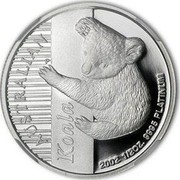 Australia 50 Dollars Koala 2002 Proof KM# 924 AUSTRALIAN KOALA 2002 1/2 OZ. 9995 PLATINUM coin reverse