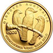 Australia 50 Dollars Kookaburra 2006 P Proof KM# 964 DISCOVER AUSTRALIA 2006 KOOKABURRA 1/2OZ. 9999 GOLD P WR coin reverse Australia 50 Dollars Kookaburra 2006 P Proof KM# 964 DISCOVER AUSTRALIA 2006 KOOKABURRA 1/2OZ. 9999 GOLD P WR coin reverse