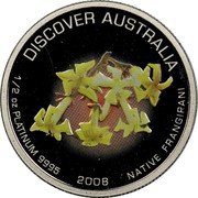 Australia 50 Dollars Native Frangipani 2008 P Proof KM# 1207 DISCOVER AUSTRALIA 1/2 OZ PLATINUM 9995 2008 NATIVE FRANGIPANI coin reverse Australia 50 Dollars Native Frangipani 2008 P Proof KM# 1207 DISCOVER AUSTRALIA 1/2 OZ PLATINUM 9995 2008 NATIVE FRANGIPANI coin reverse