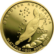 Australia 50 Dollars Platypus 2007 P Proof KM# 979 DISCOVER AUSTRALIA 2007 PLATYPUS 1/2OZ. 9999 GOLD P RV coin reverse