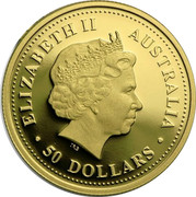 Australia 50 Dollars Tasmanian devil 2007 P Proof KM# 973 ELIZABETH II AUSTRALIA ∙50 DOLLARS∙ IRB coin obverse