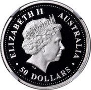 Australia 50 Dollars Two koalas on branch 2001 Proof KM# 919 ELIZABETH II AUSTRALIA 50 DOLLARS coin obverse