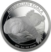 Australia 8 Dollars Australian Koala 2012 KM# 1841 AUSTRALIAN KOALA 2012 5 OZ 999 SILVER P AH coin reverse Australia 8 Dollars Australian Koala 2012 KM# 1841 AUSTRALIAN KOALA 2012 5 OZ 999 SILVER P AH coin reverse
