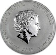 Australia 8 Dollars Year of the Dragon 2012 KM# 1794 ELIZABETH II AUSTRALIA 5 OZ 999 SILVER 2012 8 DOLLARS IRB coin obverse Australia 8 Dollars Year of the Dragon 2012 KM# 1794 ELIZABETH II AUSTRALIA 5 OZ 999 SILVER 2012 8 DOLLARS IRB coin obverse