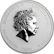 Australia 8 Dollars Year of the Mouse 2008 KM# 1757 ELIZABETH II AUSTRALIA 5 OZ 999 SILVER 2008 8 DOLLARS IRB coin obverse Australia 8 Dollars Year of the Mouse 2008 KM# 1757 ELIZABETH II AUSTRALIA 5 OZ 999 SILVER 2008 8 DOLLARS IRB coin obverse