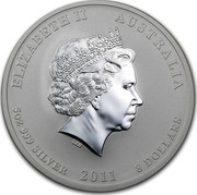 Australia 8 Dollars Year of the Rabbit 2011 KM# 1477 ELIZABETH II AUSTRALIA 5 OZ 999 SILVER 2011 8 DOLLARS IRB coin obverse Australia 8 Dollars Year of the Rabbit 2011 KM# 1477 ELIZABETH II AUSTRALIA 5 OZ 999 SILVER 2011 8 DOLLARS IRB coin obverse