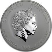 Australia 8 Dollars Year of the Tiger 2010 KM# 1371 ELIZABETH II AUSTRALIA 5 OZ 999 SILVER 2010 8 DOLLARS IRB coin obverse