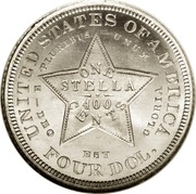 USA One Stella 400 Cents 1880 KM# Pn1747 UNITED STATES OF AMERICA E PLURIBUS UNUM ONE STELLA 400 CENTS -DEO EST GLORIA FOUR DOL. coin reverse USA One Stella 400 Cents 1880 KM# Pn1747 UNITED STATES OF AMERICA E PLURIBUS UNUM ONE STELLA 400 CENTS -DEO EST GLORIA FOUR DOL. coin reverse