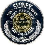 Australia Ten Dollars Mint Pattern 2003 KM# 1439 1853 SYDNEY 2003 MINT PATTERN TEN DOLLARS SYDNEY MINT AUSTRALIA ONE SOVEREIGN coin reverse Australia Ten Dollars Mint Pattern 2003 KM# 1439 1853 SYDNEY 2003 MINT PATTERN TEN DOLLARS SYDNEY MINT AUSTRALIA ONE SOVEREIGN coin reverse