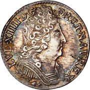 France 1/10 ECU Louis XIV 1710 Back to back C’s KM# 379.25 LVD XIIII D G FR ET NAV REX coin obverse France 1/10 ECU Louis XIV 1710 Back to back C’s KM# 379.25 LVD XIIII D G FR ET NAV REX coin obverse