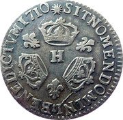 France 1/10 ECU Louis XIV 1710 H KM# 379.7 SIT NOMEN DOMINI BENEDICTVM 1710 H coin reverse France 1/10 ECU Louis XIV 1710 H KM# 379.7 SIT NOMEN DOMINI BENEDICTVM 1710 H coin reverse