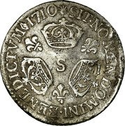 France 1/10 ECU Louis XIV 1710 S KM# 379.16 SIT NOMEN DOMINI BENEDICTVM 1715 S coin reverse France 1/10 ECU Louis XIV 1710 S KM# 379.16 SIT NOMEN DOMINI BENEDICTVM 1715 S coin reverse
