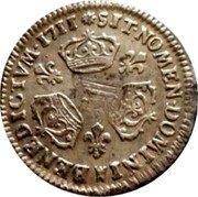 France 1/10 ECU Louis XIV 1711 M KM# 379.11 SIT NOMEN DOMINI BENEDICTVM 1711 M coin reverse France 1/10 ECU Louis XIV 1711 M KM# 379.11 SIT NOMEN DOMINI BENEDICTVM 1711 M coin reverse