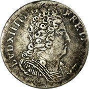 France 1/10 ECU Louis XIV 1711 N KM# 379.12 LVD XIIII D G FR ET NAV REX coin obverse