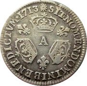France 1/10 ECU Louis XIV 1713 A KM# 379.1 SIT NOMEN DOMINI BENEDICTVM 1709 A coin reverse France 1/10 ECU Louis XIV 1713 A KM# 379.1 SIT NOMEN DOMINI BENEDICTVM 1709 A coin reverse