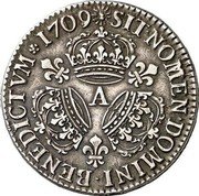 France 1/2 ECU (36 Sols = 6 Deniers) Louis XIV 1709 A KM# 382.1 SIT NOMEN DOMINI BENEDICTVM A 1710 coin reverse France 1/2 ECU (36 Sols = 6 Deniers) Louis XIV 1709 A KM# 382.1 SIT NOMEN DOMINI BENEDICTVM A 1710 coin reverse