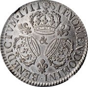 France 1/2 ECU (36 Sols = 6 Deniers) Louis XIV 1711 & KM# 382.24 SIT NOMEN DOMINI BENEDICTVM & 1711 coin reverse France 1/2 ECU (36 Sols = 6 Deniers) Louis XIV 1711 & KM# 382.24 SIT NOMEN DOMINI BENEDICTVM & 1711 coin reverse