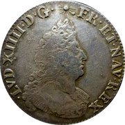 France 1/2 ECU (43 Sols) Louis XIV 1701 W KM# 326.2 LVD XIIII D G FR ET NAV REX coin obverse France 1/2 ECU (43 Sols) Louis XIV 1701 W KM# 326.2 LVD XIIII D G FR ET NAV REX coin obverse
