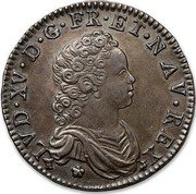 France 1/2 ECU (44 Sols) Louis XV 1716 Numeral 9 KM# 420.22 LVD XV D G FR ET NAV REX coin obverse France 1/2 ECU (44 Sols) Louis XV 1716 Numeral 9 KM# 420.22 LVD XV D G FR ET NAV REX coin obverse