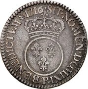 France 1/2 ECU (44 Sols) Louis XV 1716 P KM# 420.15 SIT NOMEN DOMINI BENEDICTVM 1716 P coin reverse France 1/2 ECU (44 Sols) Louis XV 1716 P KM# 420.15 SIT NOMEN DOMINI BENEDICTVM 1716 P coin reverse