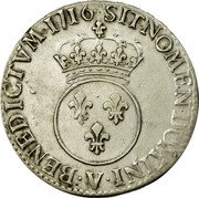 France 1/2 ECU (44 Sols) Louis XV 1716 V KM# 420.18 SIT NOMEN DOMINI BENEDICTVM 1716 V coin reverse France 1/2 ECU (44 Sols) Louis XV 1716 V KM# 420.18 SIT NOMEN DOMINI BENEDICTVM 1716 V coin reverse