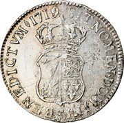 France 1/2 ECU (44 Sols) Louis XV 1719 S KM# 434.8 SIT NOMEN DOMINI S BENEDICTVM 1719 coin reverse France 1/2 ECU (44 Sols) Louis XV 1719 S KM# 434.8 SIT NOMEN DOMINI S BENEDICTVM 1719 coin reverse