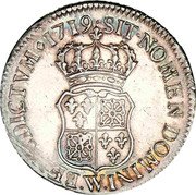 France 1/2 ECU (44 Sols) Louis XV 1719 W KM# 434.10 SIT NOMEN DOMINI W BENEDICTVM 1718 coin reverse France 1/2 ECU (44 Sols) Louis XV 1719 W KM# 434.10 SIT NOMEN DOMINI W BENEDICTVM 1718 coin reverse