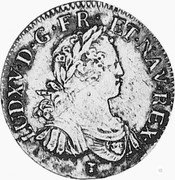 France 1/2 ECU (44 Sols) Louis XV 1725 Numeral 9 KM# 478.12 LUD XV D G FR ET NAV REX coin obverse France 1/2 ECU (44 Sols) Louis XV 1725 Numeral 9 KM# 478.12 LUD XV D G FR ET NAV REX coin obverse