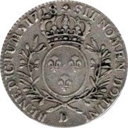 France 1/2 ECU (44 Sols) Louis XV 1728 D KM# 484.6 SIT NOMEN DOMINI D BENEDICTUM 1728 coin reverse