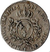 France 1/2 ECU (44 Sols) Louis XV 1766 T KM# 516.19 SIT NOMEN DOMINI T BENEDICTUM 1765 coin reverse France 1/2 ECU (44 Sols) Louis XV 1766 T KM# 516.19 SIT NOMEN DOMINI T BENEDICTUM 1765 coin reverse
