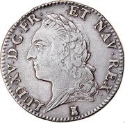 France 1/2 ECU (44 Sols) Louis XV 1772 T KM# 554.6 LUD XV D G FR ET NAV REX coin obverse